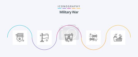 Illustration for Military War Line 5 Icon Pack Including ship. steel. binoculars. protection. border - Royalty Free Image