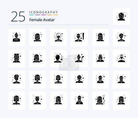 Téléchargez les illustrations : Female Avatar 25 Solid Glyph icon pack including player. baseball player. technician. baseball. female - en licence libre de droit