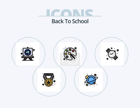 Ilustración de Back To School Line Filled Icon Pack 5 Icon Design. presentation. chart. science. board. picture - Imagen libre de derechos