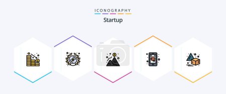 Téléchargez les illustrations : Startup 25 FilledLine icon pack including flip. mobile. achievement. commerce. dollar - en licence libre de droit