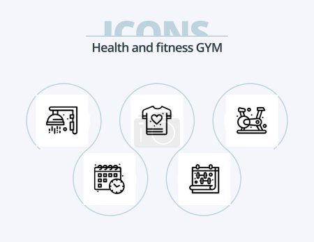 Téléchargez les illustrations : Gym Line Icon Pack 5 Icon Design. gym. calendar. wellness. beat. love - en licence libre de droit
