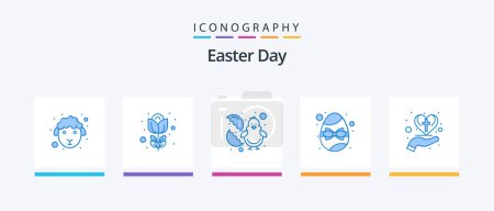 Téléchargez les illustrations : Easter Blue 5 Icon Pack Including care heart. egg. baby. gift. birthday. Creative Icons Design - en licence libre de droit