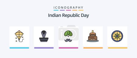 Téléchargez les illustrations : Indian Republic Day Line Filled 5 Icon Pack Including indian. flying. delicacy. kite. sweet. Creative Icons Design - en licence libre de droit