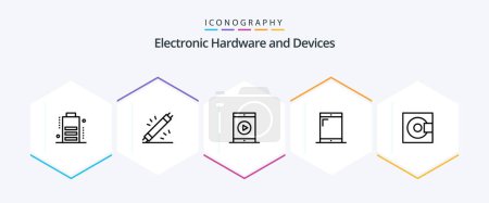 Illustration for Devices 25 Line icon pack including electronics. phone. cinema. devices. phone - Royalty Free Image