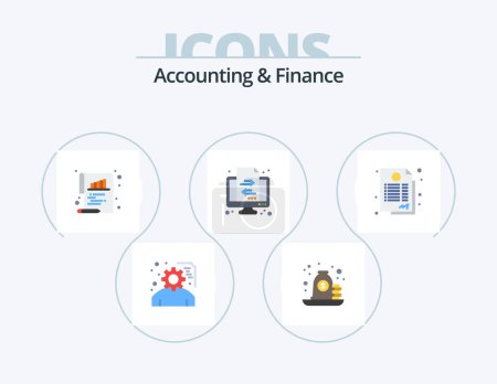 Téléchargez les illustrations : Accounting And Finance Flat Icon Pack 5 Icon Design. agreement. transaction. loan. finance. paper - en licence libre de droit