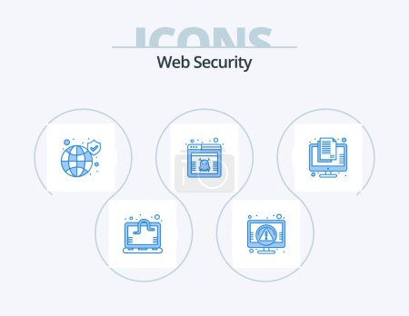Téléchargez les illustrations : Web Security Blue Icon Pack 5 Icon Design. hazard. virus. data error. page. secure - en licence libre de droit