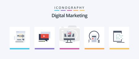 Ilustración de Digital Marketing Flat 5 Icon Pack Including article. document. video. data. laptop. Creative Icons Design - Imagen libre de derechos