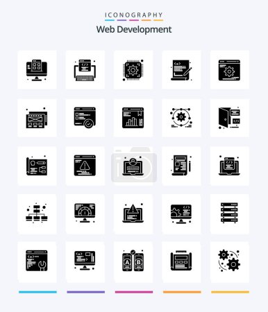 Téléchargez les illustrations : Creative Web Development 25 Glyph Solid Black icon pack  Such As development. web coding. chip. programming. coding - en licence libre de droit