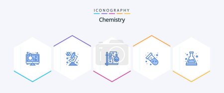 Illustration for Chemistry 25 Blue icon pack including acid. tube. chemistry. test. mix - Royalty Free Image