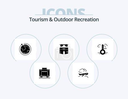 Illustration for Tourism And Outdoor Recreation Glyph Icon Pack 5 Icon Design. temperature. beach. globe. swim. swimsuite - Royalty Free Image