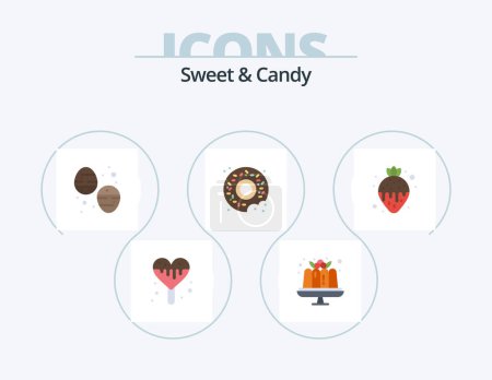 Illustration for Sweet And Candy Flat Icon Pack 5 Icon Design. strawberry fondue. food. dessert. dessert. food - Royalty Free Image