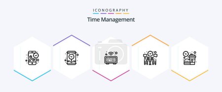 Ilustración de Time Management 25 Line icon pack including coffee. time. clock. free. couple - Imagen libre de derechos