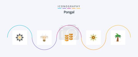 Téléchargez les illustrations : Pongal Flat 5 Icon Pack Including culture. setting. bull. growth. leafe - en licence libre de droit