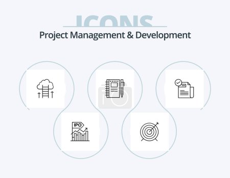 Téléchargez les illustrations : Project Management And Development Line Icon Pack 5 Icon Design. feature. check. items. judge. expensive - en licence libre de droit