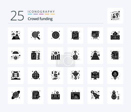 Illustration for Crowdfunding 25 Solid Glyph icon pack including presentation. graph. bitcoin. money. finance - Royalty Free Image