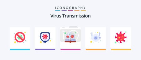 Téléchargez les illustrations : Virus Transmission Flat 5 Icon Pack Including coronavirus. safety. education. medical. face. Creative Icons Design - en licence libre de droit