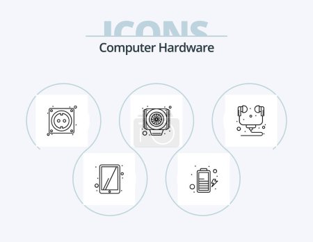 Ilustración de Computer Hardware Line Icon Pack 5 Icon Design. it. computer. cable. electronic. data - Imagen libre de derechos