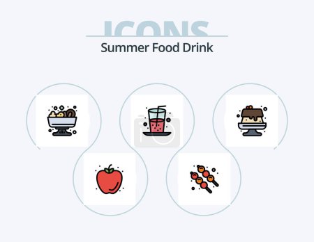 Téléchargez les illustrations : Summer Food Drink Line Filled Icon Pack 5 Icon Design. . food. summer. marshmallow. fruit - en licence libre de droit