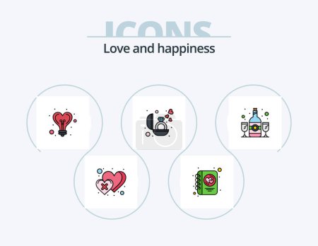 Téléchargez les illustrations : Love Line Filled Icon Pack 5 Icon Design. ring. romance. heart. presentation. heart - en licence libre de droit