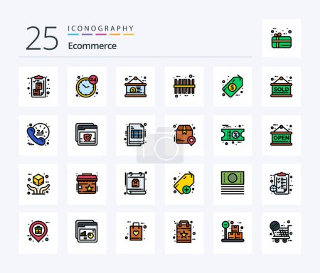 Ilustración de Ecommerce 25 Line Filled icon pack including dollar. code. open. barcode. dollar - Imagen libre de derechos
