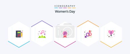 Illustration for Womens Day 25 Flat icon pack including day. balloon. badge. venus. sign - Royalty Free Image