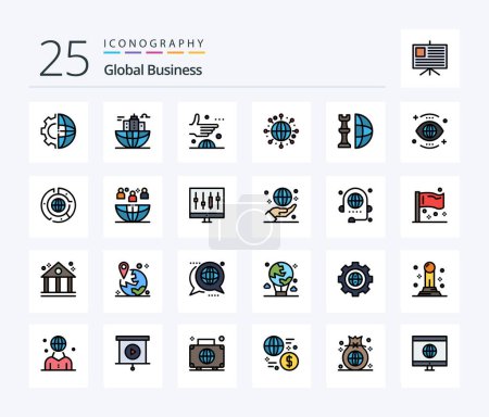 Illustration for Global Business 25 Line Filled icon pack including world. global. global. international. global - Royalty Free Image