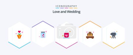 Illustration for Wedding 25 Flat icon pack including movie making. room. romance. love. valentine - Royalty Free Image