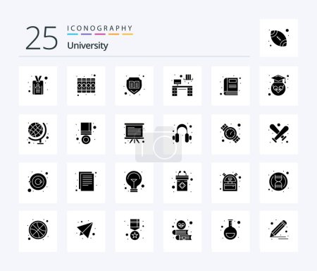 Illustration for University 25 Solid Glyph icon pack including education. table. book. study desk. interior - Royalty Free Image