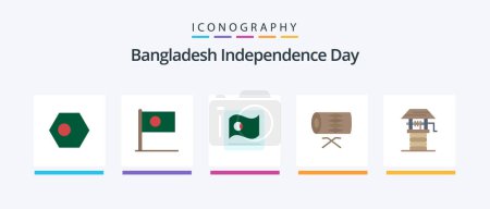 Téléchargez les illustrations : Bangladesh Independence Day Flat 5 Icon Pack Including well. farm. bangla. agriculture. parade. Creative Icons Design - en licence libre de droit