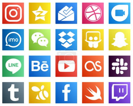 Illustration for 20 High Quality Social Media Icons such as snapchat. dropbox. google duo and messenger icons. Modern and high quality - Royalty Free Image