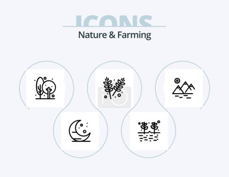 Téléchargez les illustrations : Nature And Farming Line Icon Pack 5 Icon Design. grains. farming. gardening. agriculture. food - en licence libre de droit