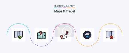Téléchargez les illustrations : Maps and Travel Line Filled Flat 5 Icon Pack Including . route. map. clear - en licence libre de droit