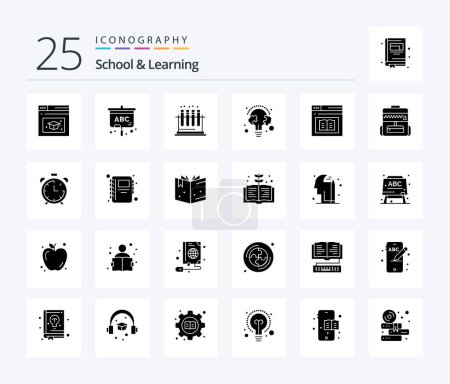 Illustration for School And Learning 25 Solid Glyph icon pack including e-learning. book. test. bulb. line - Royalty Free Image