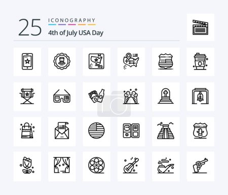 Illustration for Usa 25 Line icon pack including usa. shield. american. american. location - Royalty Free Image