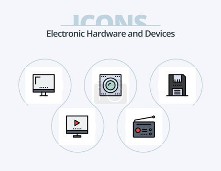 Téléchargez les illustrations : Devices Line Filled Icon Pack 5 Icon Design. digital. cd. hardware. blu ray. signal - en licence libre de droit