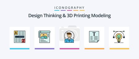 Ilustración de Design Thinking And D Printing Modeling Line Filled 5 Icon Pack Including pencil. educat. browser. idea. bulb. Creative Icons Design - Imagen libre de derechos