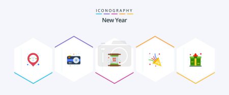 Illustration for New Year 25 Flat icon pack including . present. invite. gift. party time - Royalty Free Image