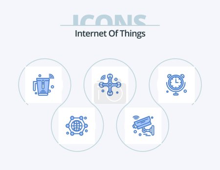 Téléchargez les illustrations : Internet Of Things Blue Icon Pack 5 Icon Design. drone. communications. security. internet. mixer - en licence libre de droit