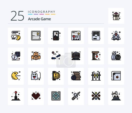 Téléchargez les illustrations : Arcade 25 Line Filled icon pack including rocket. game. play. fun. game - en licence libre de droit