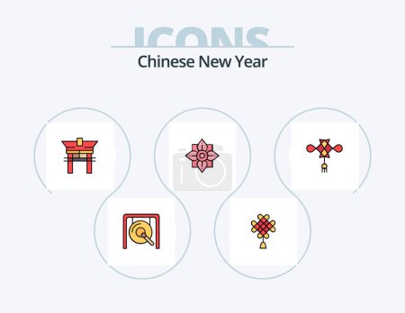 Téléchargez les illustrations : Chinese New Year Line Filled Icon Pack 5 Icon Design. chinese. work. china. religion. new year - en licence libre de droit