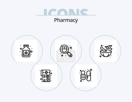 Illustration for Pharmacy Line Icon Pack 5 Icon Design. light bulb. supplies. drug. medical cart. first aid - Royalty Free Image
