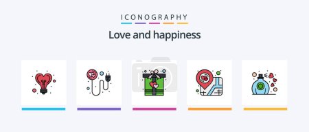 Illustration for Love Line Filled 5 Icon Pack Including heart. trolley. engagement. shopping. cart. Creative Icons Design - Royalty Free Image