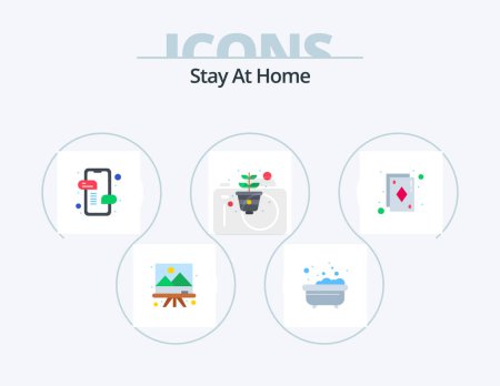 Illustration for Stay At Home Flat Icon Pack 5 Icon Design. cards. growing. messages. pot. gardening - Royalty Free Image