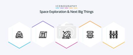 Téléchargez les illustrations : Space Exploration And Next Big Things 25 Line icon pack including cryogenic. box. intelligent. space. parabolic - en licence libre de droit
