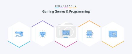 Ilustración de Gaming Genres And Programming 25 Blue icon pack including mobile. api. solution. progress. function - Imagen libre de derechos