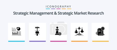 Téléchargez les illustrations : Strategic Management And Strategic Market Research Glyph 5 Icon Pack Including time. profit. chess. loss. balance. Creative Icons Design - en licence libre de droit