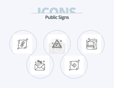Téléchargez les illustrations : Public Signs Line Icon Pack 5 Icon Design. water. no. direction. drop. picture - en licence libre de droit