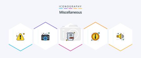 Illustration for Miscellaneous 25 FilledLine icon pack including volume. file. information. about - Royalty Free Image