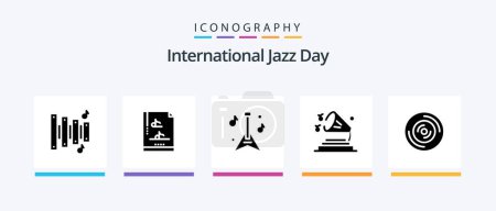 Téléchargez les illustrations : International Jazz Day Glyph 5 Icon Pack Including . speaker . sound .. Creative Icons Design - en licence libre de droit