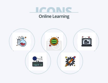 Ilustración de Online Learning Line Filled Icon Pack 5 Icon Design. flask. result. file. computer. literature - Imagen libre de derechos